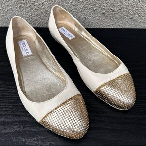 Jimmy Choo Metallic Gold and Cream Flats